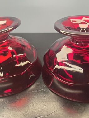 Vintage MCM Viking Glass Ruby Red Georgian Honeycomb Footed Dessert bowls(2)